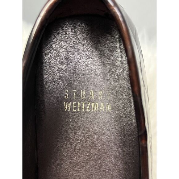 Stuart Weitzman Loafer Womens 5.5 Buckle Croc Embossed Patent Leather Brown - Picture 3 of 9